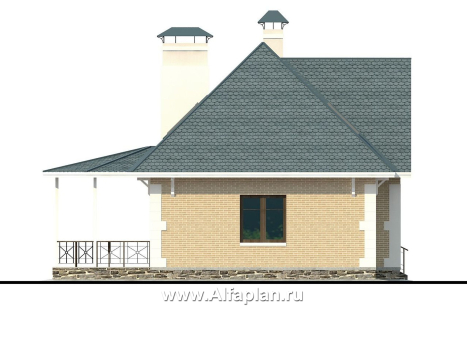 «Летний вечер» - проект небольшого дома с мансардой, с террасой и гаражом-навесом, в стиле эклектика - превью фасада дома