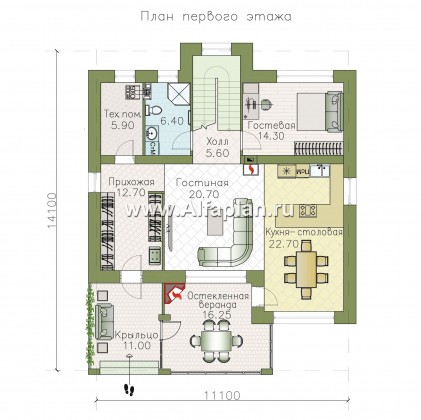 Проекты домов Альфаплан - «Маяк» - уютный дом с остекленной террасой - превью плана проекта №1