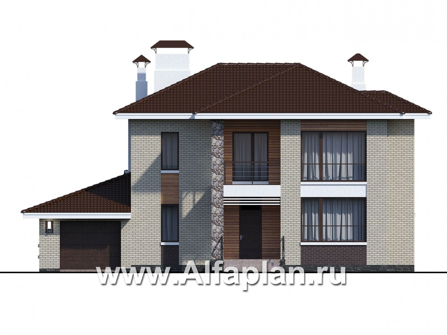 Проекты домов Альфаплан - «Формула успеха» - загородный дом с гаражом - изображение фасада №1