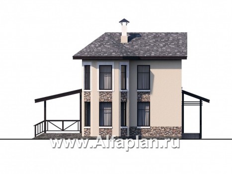 «Озерный» - проект каркасного дома с эркером и с террасой, дача, дом для отдыха - превью фасада дома