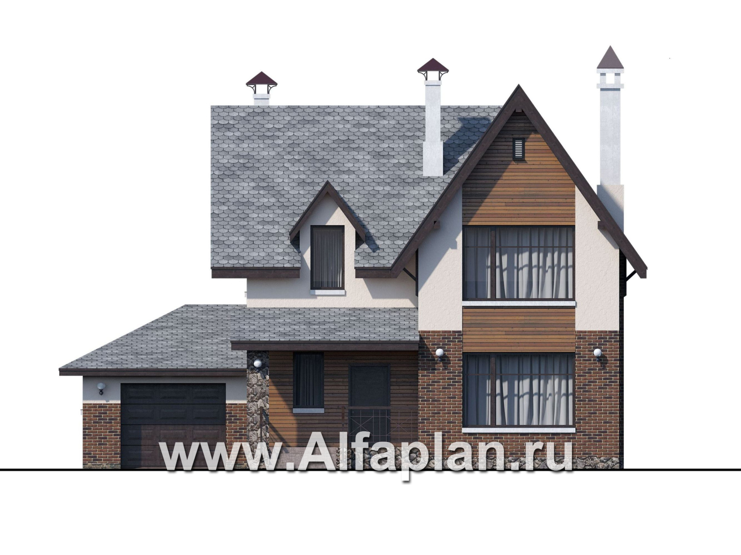 Проекты домов Альфаплан - «Стелла»- стильный дом с гаражом для маленького участка - изображение фасада №1