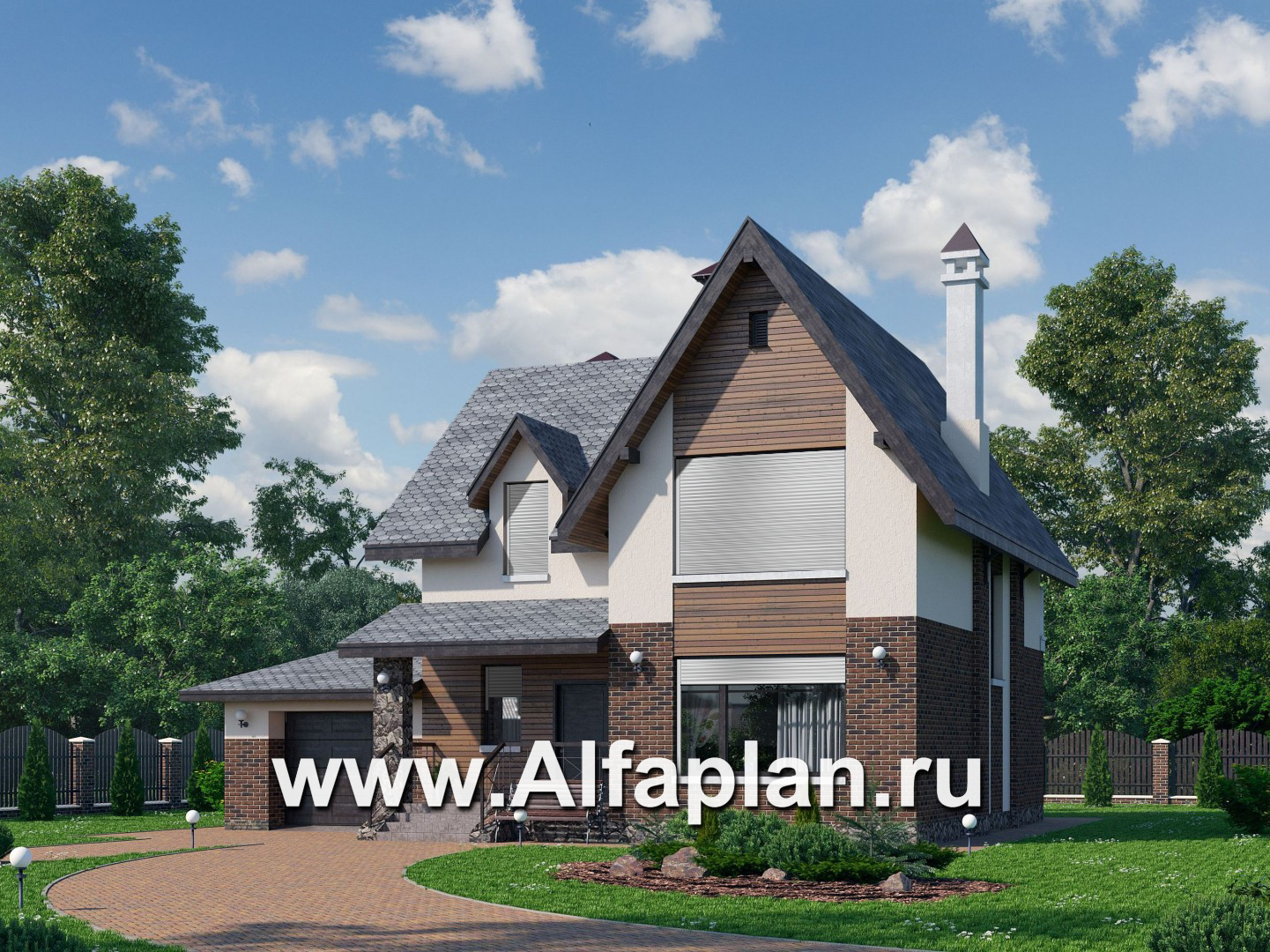 Проекты домов Альфаплан - «Стелла»- стильный дом с гаражом для маленького участка - дополнительное изображение №1