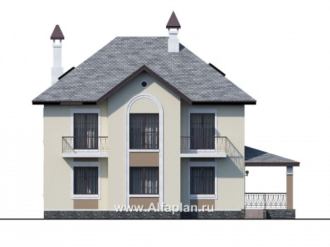 «Разумовский» - проект двухэтажного дома из кирпича, с террасой и с балконом - превью фасада дома