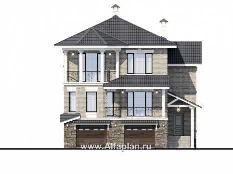 Проекты домов Альфаплан - Трехэтажный классический особняк для узкого участка - превью фасада №1