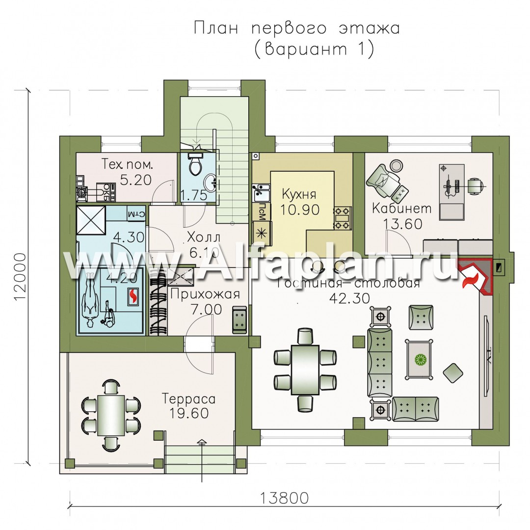 Проекты домов Альфаплан - "Одер" - стильный двухэтажный коттедж из газобетона - изображение плана проекта №1