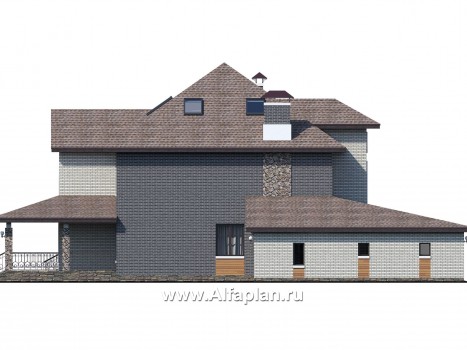 Проекты домов Альфаплан - «Демидов» - респектабельный особняк с гаражом на два автомобиля - превью фасада №3