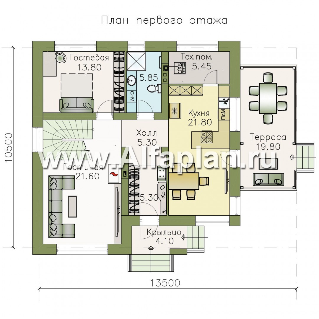 Проекты домов Альфаплан - Компактный дом с пятью спальными комнатами - план проекта №1