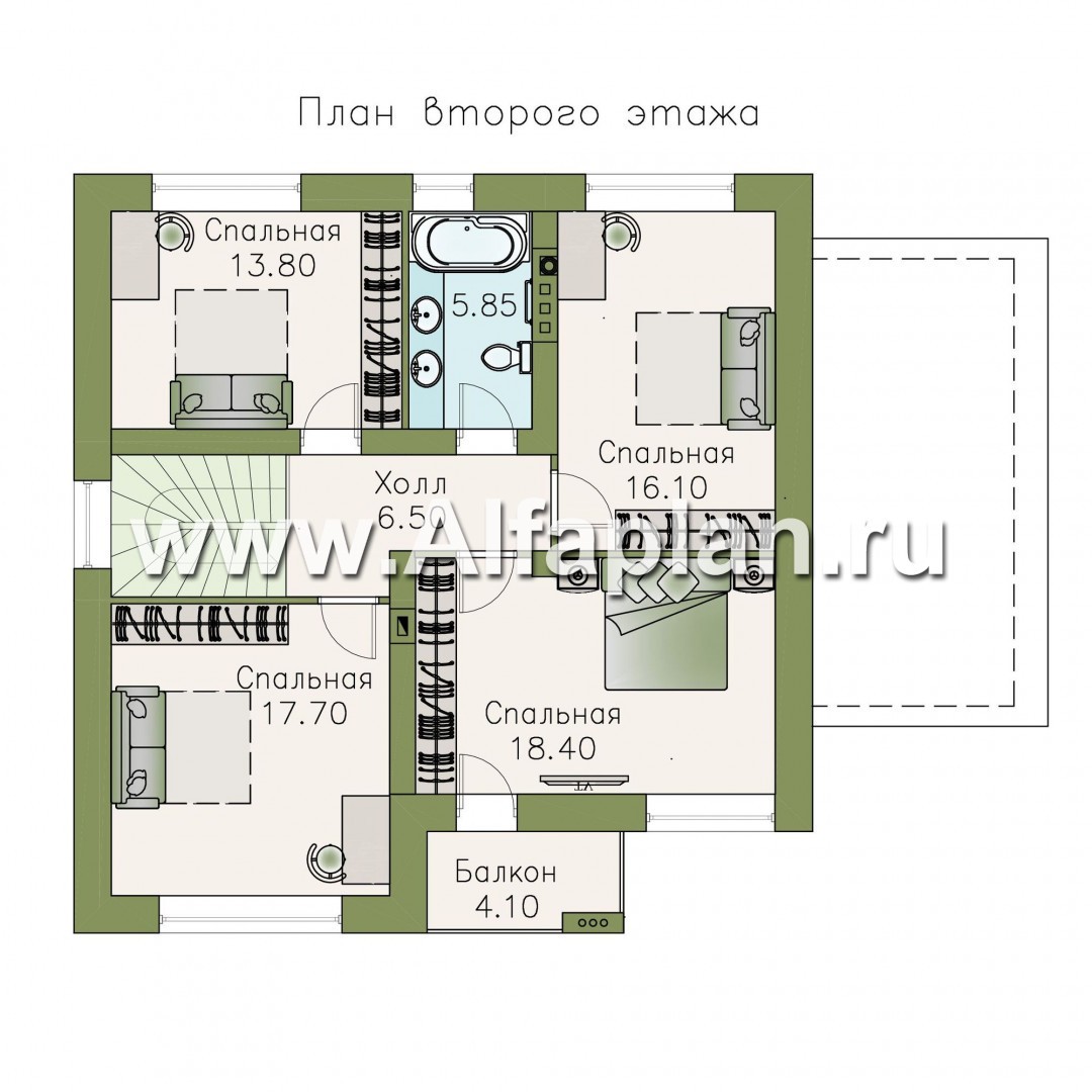 Проекты домов Альфаплан - Компактный дом с пятью спальными комнатами - изображение плана проекта №2