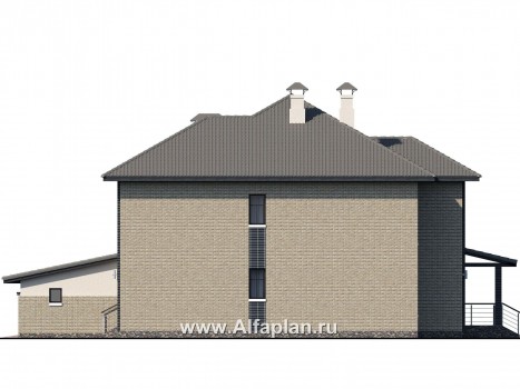 Проекты домов Альфаплан - «Неман» - загородная вилла с двусветной гостиной и большим гаражом - превью фасада №2