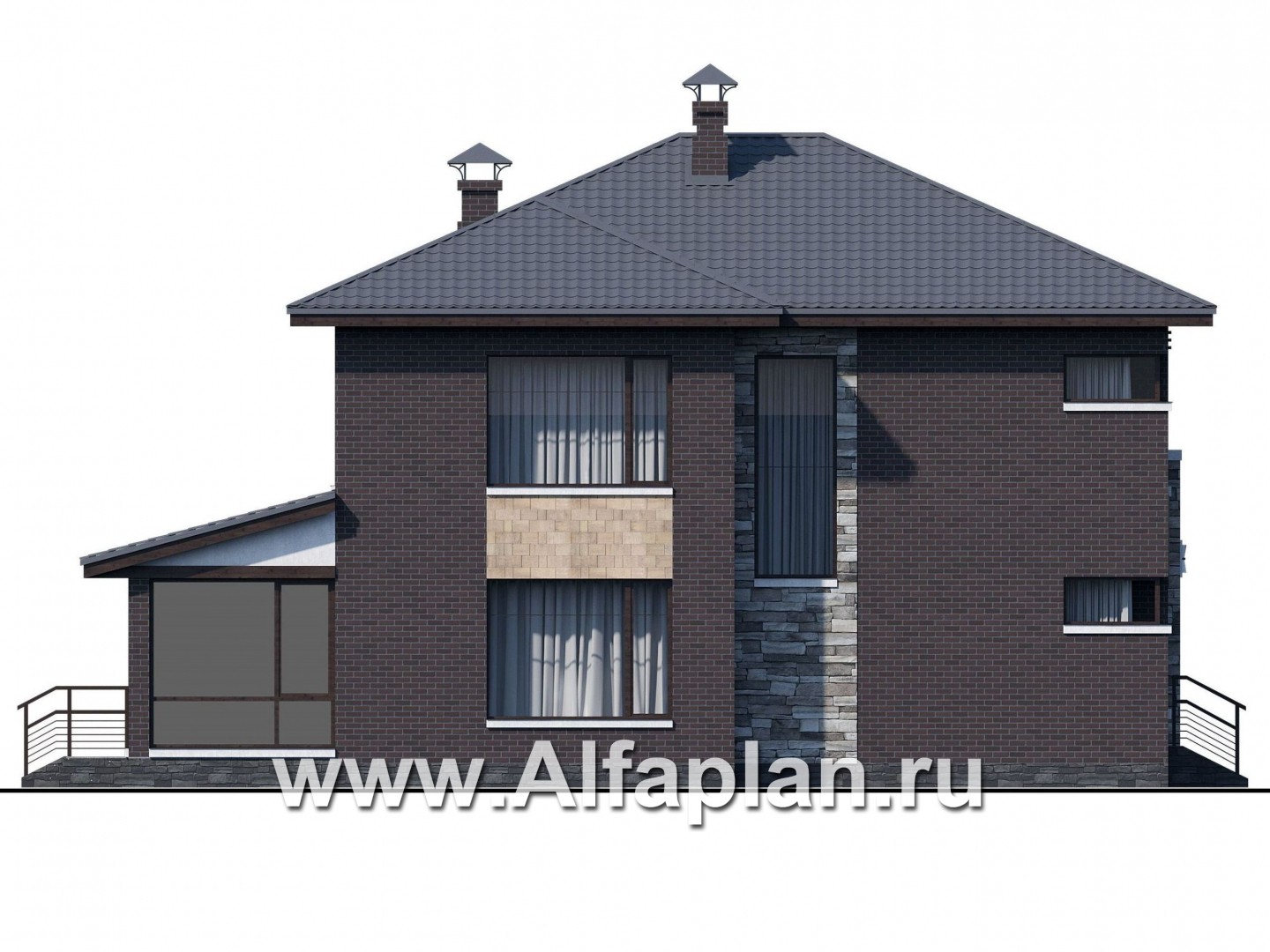 Проекты домов Альфаплан - «Прайд» - современный коттедж с остекленной верандой - изображение фасада №3
