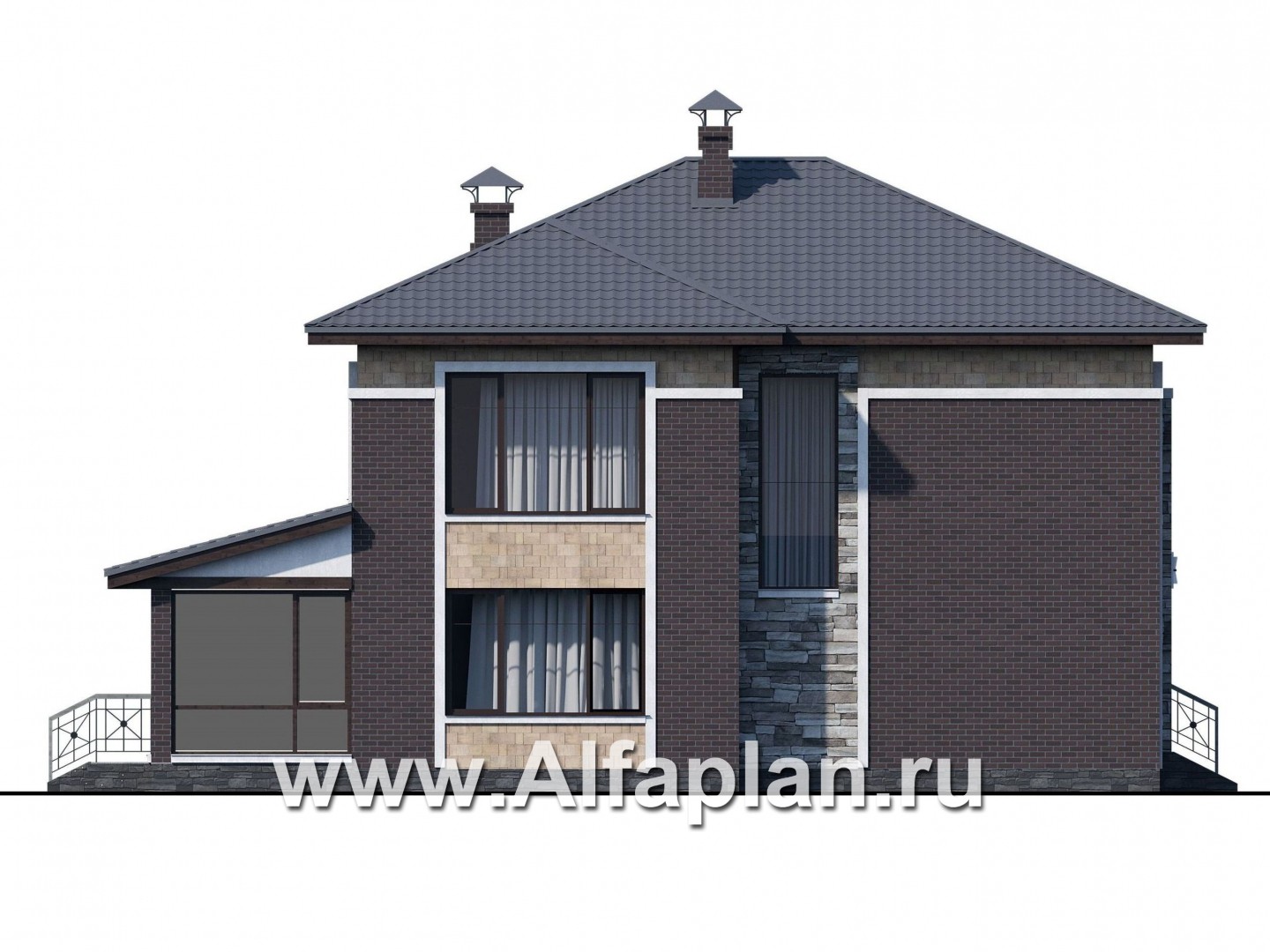 Проекты домов Альфаплан - «Мотив» - стильный двухэтажный коттедж с верандой - изображение фасада №3