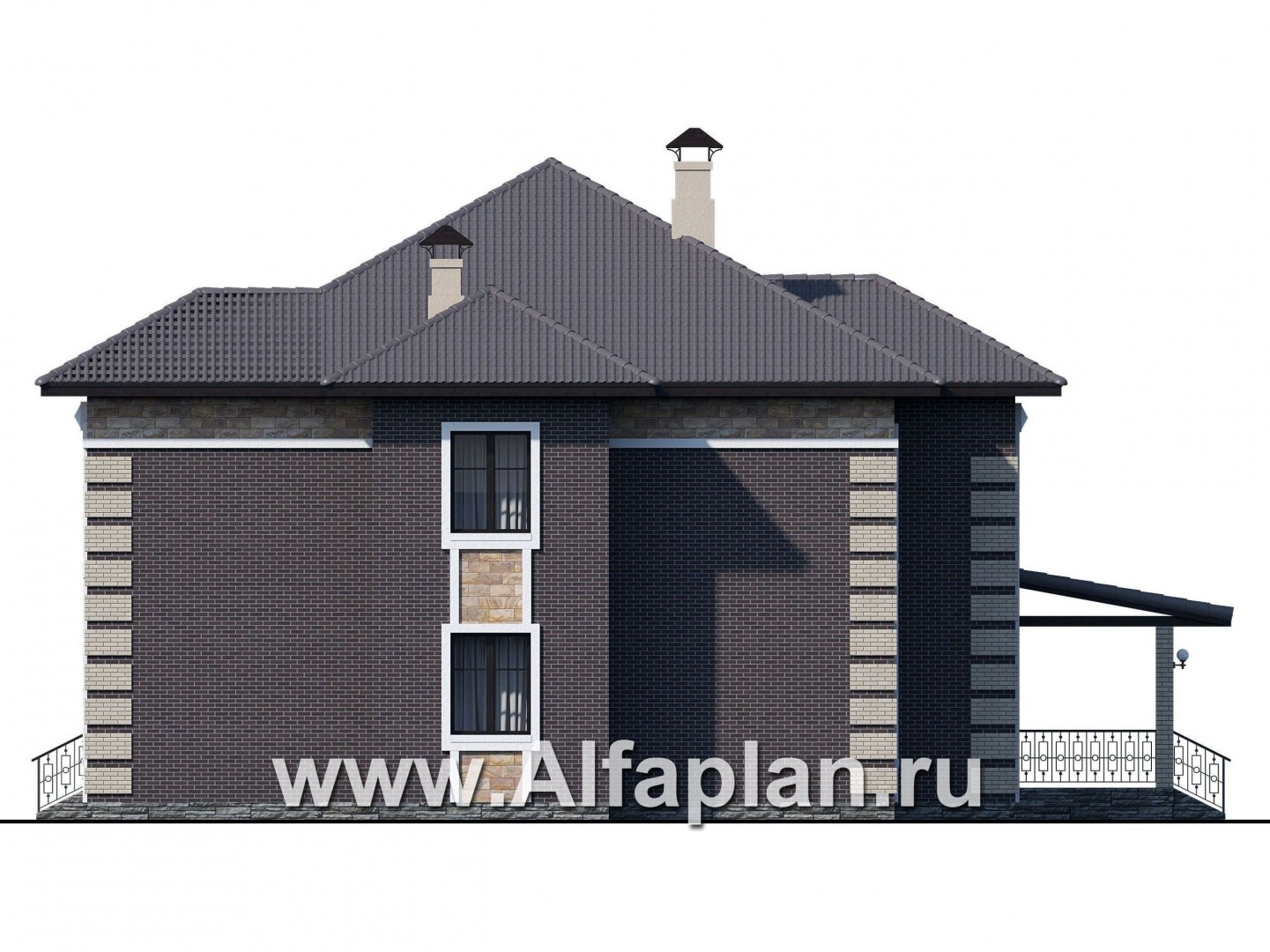 Проекты домов Альфаплан - «Двина» - элегантный особняк с симметричным фасадом - изображение фасада №2