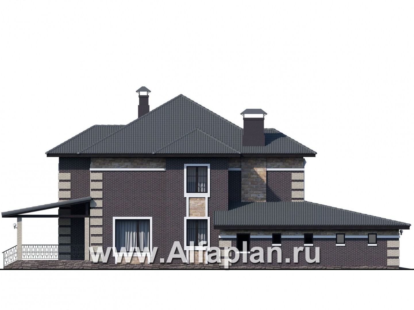 Проекты домов Альфаплан - «Двина» — элегантный особняк с гаражом на два автомобиля - изображение фасада №3