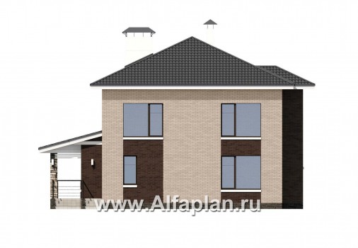 Проекты домов Альфаплан - «Роман с камнем» — двухэтажный коттедж с двусветной гостиной - превью фасада №4