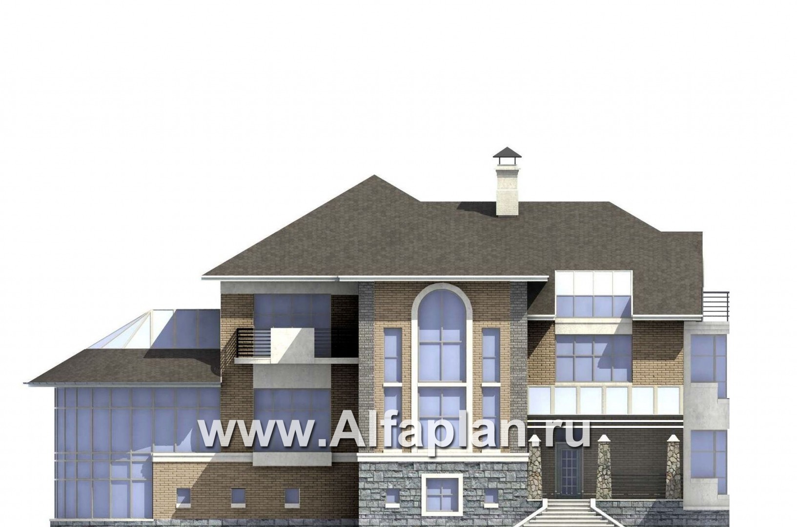 Проекты домов Альфаплан - «ИДЕНТИФИКАЦИЯ» - проект роскошной современной усадьбы - изображение фасада №1