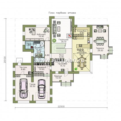 Проекты домов Альфаплан - «Луара» — просторный современный коттедж с двусветной столовой и гаражом - превью плана проекта №1