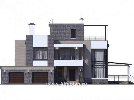 Проекты домов Альфаплан - «Эндр» — большая вилла с гаражом и  с эксплуатируемой кровлей - превью фасада №1