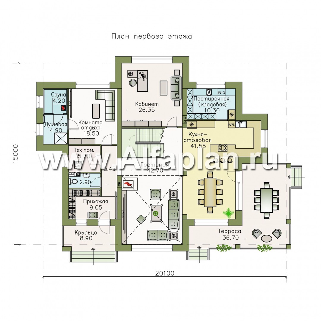 Проекты домов Альфаплан - «Тибр» — респектабельный двухэтажный особняк - план проекта №1