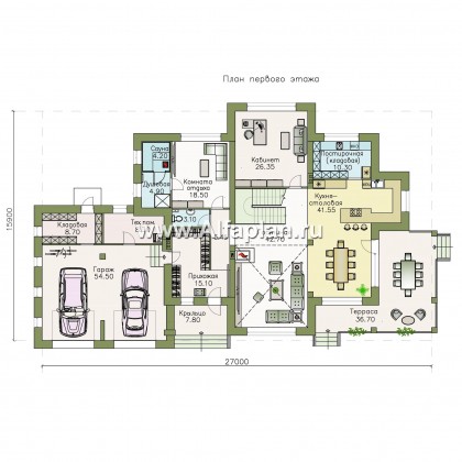 Проекты домов Альфаплан - «Тибр» — респектабельный двухэтажный особняк с гаражом - превью плана проекта №1