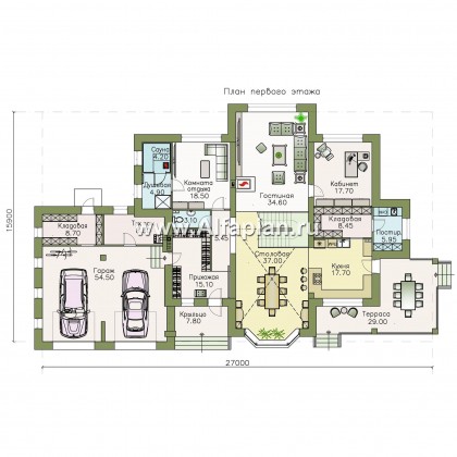 Проекты домов Альфаплан - «Сена» — респектабельный двухэтажный особняк с гаражом - превью плана проекта №1