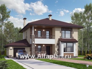 Превью проекта ««Вереск» - проект двухэтажного дома, с эркером, 4 спальни площадью 19,5м2 каждая, с гаражом»
