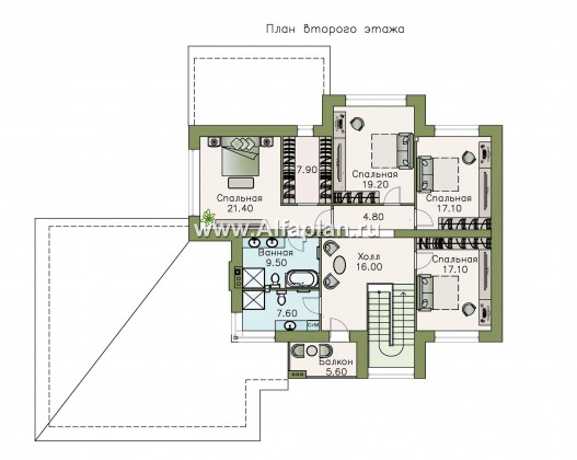 Проекты домов Альфаплан - «Киприда» — просторный коттедж с большим гаражом - превью плана проекта №2