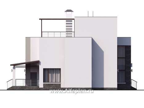 Проекты домов Альфаплан - « Альстер» — трехэтажный коттедж с эксплуатируемой кровлей - превью фасада №3