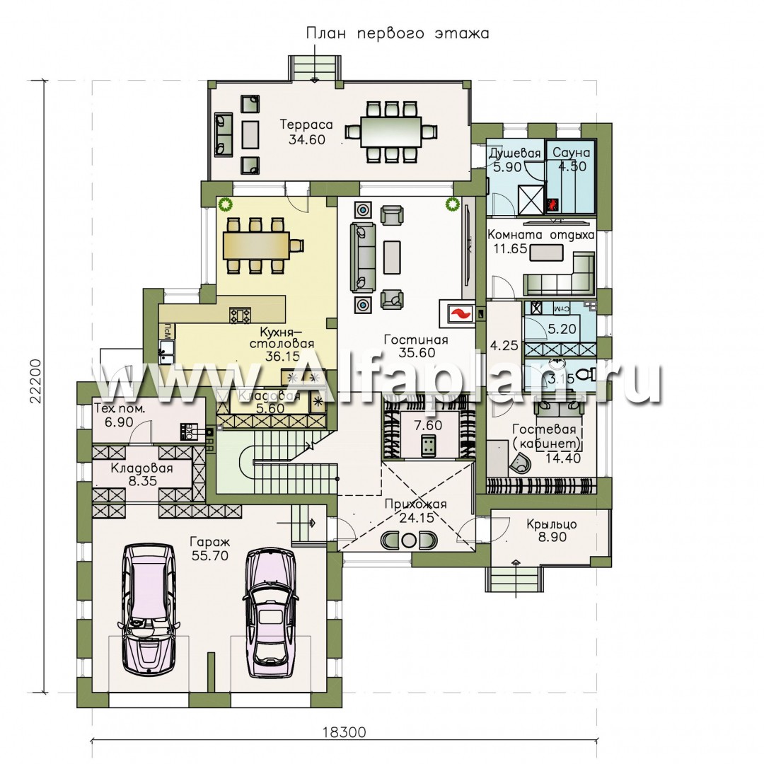 Проекты домов Альфаплан - «Альстер» — трехэтажный коттедж с гаражом и эксплуатируемой кровлей - изображение плана проекта №1