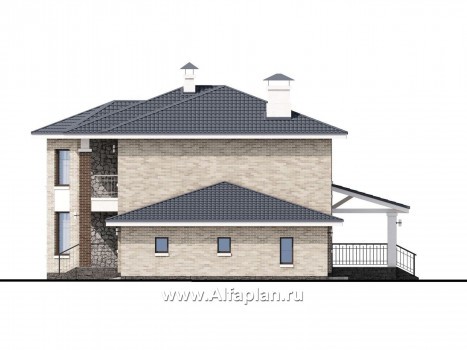 Проекты домов Альфаплан - «Благополучие» - классический коттедж с открытой планировкой и гаражом - превью фасада №4
