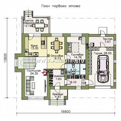 Проекты домов Альфаплан - «Страйк» - современный дом с открытой планировкой и гаражом - превью плана проекта №1