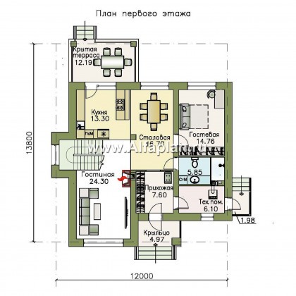 Проекты домов Альфаплан - «Страйк» - современный дом с открытой планировкой - превью плана проекта №1