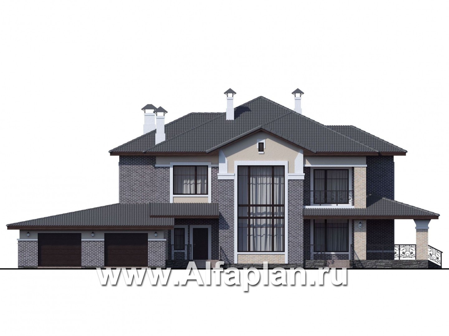 Проекты домов Альфаплан - «Арно» - классический особняк с большим гаражом и бассейном - изображение фасада №1