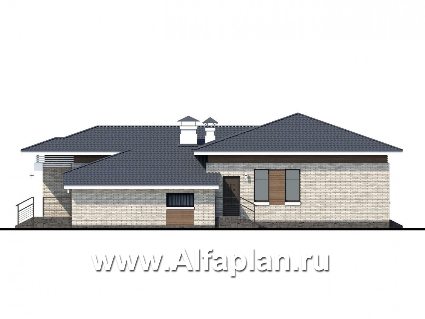 Проекты домов Альфаплан - «Днестр» - одноэтажный коттедж с бильярдной и сауной - изображение фасада №2