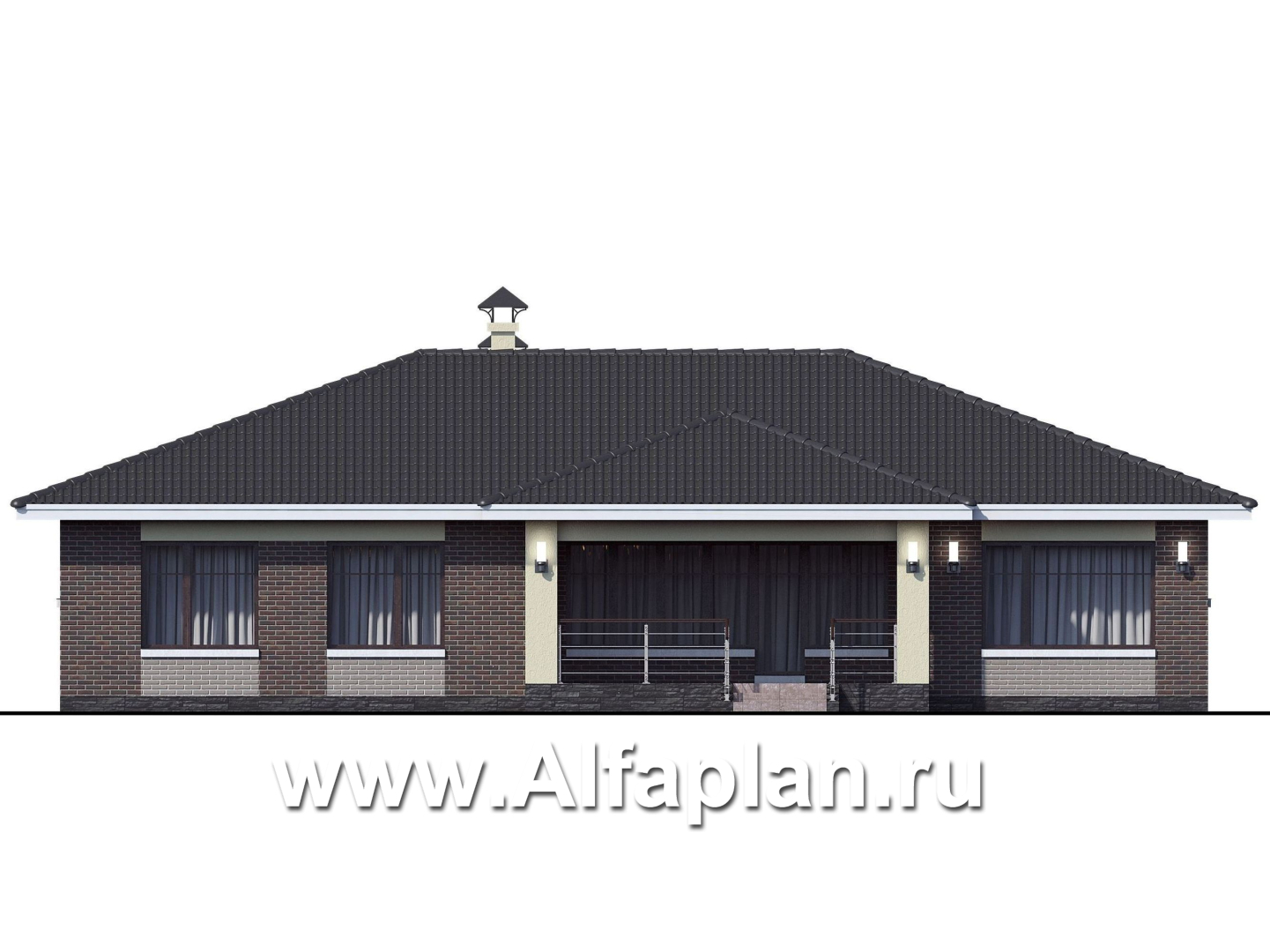 Проекты домов Альфаплан - «Ангара» - проект просторного одноэтажного дома, 5 спален - изображение фасада №4
