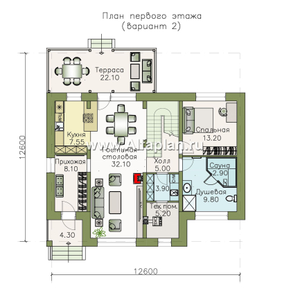 Проекты домов Альфаплан - «Кассиопея» - мансардный коттедж с 5-ю спальнями, или 4-е спальни + сауна - превью плана проекта №2