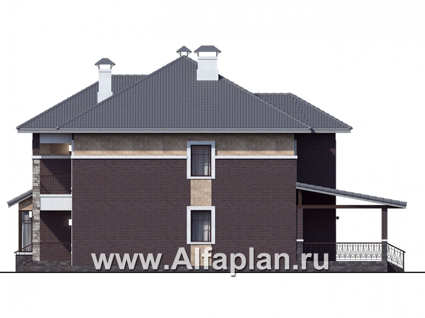 «Висла» — проект двухэтажного дома, особняк с двусветной столовой, с террасой - фасад дома