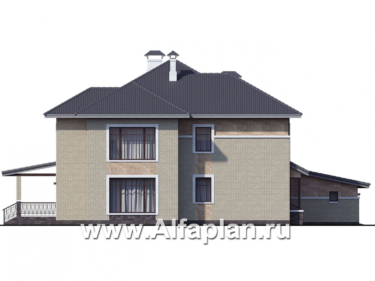 Проекты домов Альфаплан - «Висла» — особняк с двусветной столовой и гаражом на два автомобиля - изображение фасада №3