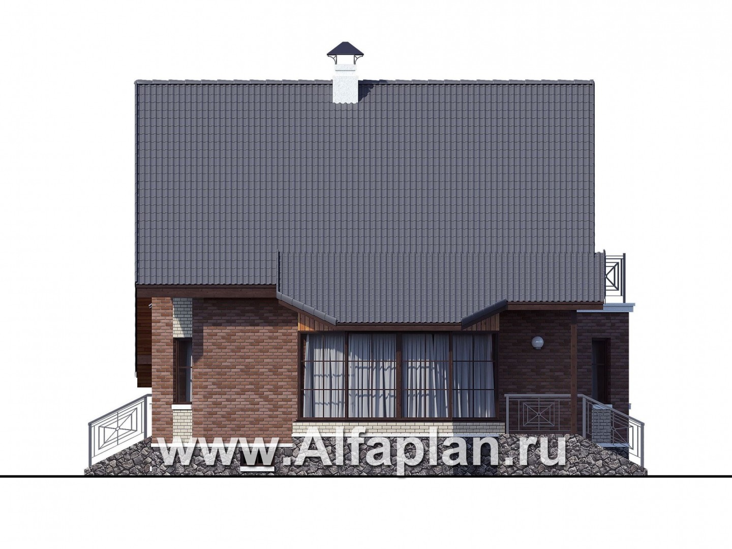 Проекты домов Альфаплан - «Регенсбург Плюс» - коттедж с цокольным этажом и верандой - изображение фасада №2