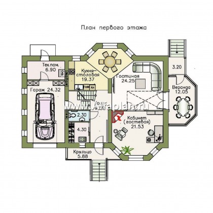 Проекты домов Альфаплан - «Регенсбург Плюс» - коттедж с цокольным этажом и верандой - превью плана проекта №2