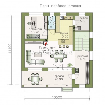 Проекты домов Альфаплан - «Сезанн» - современный стильный коттедж с односкатной кровлей - превью плана проекта №1
