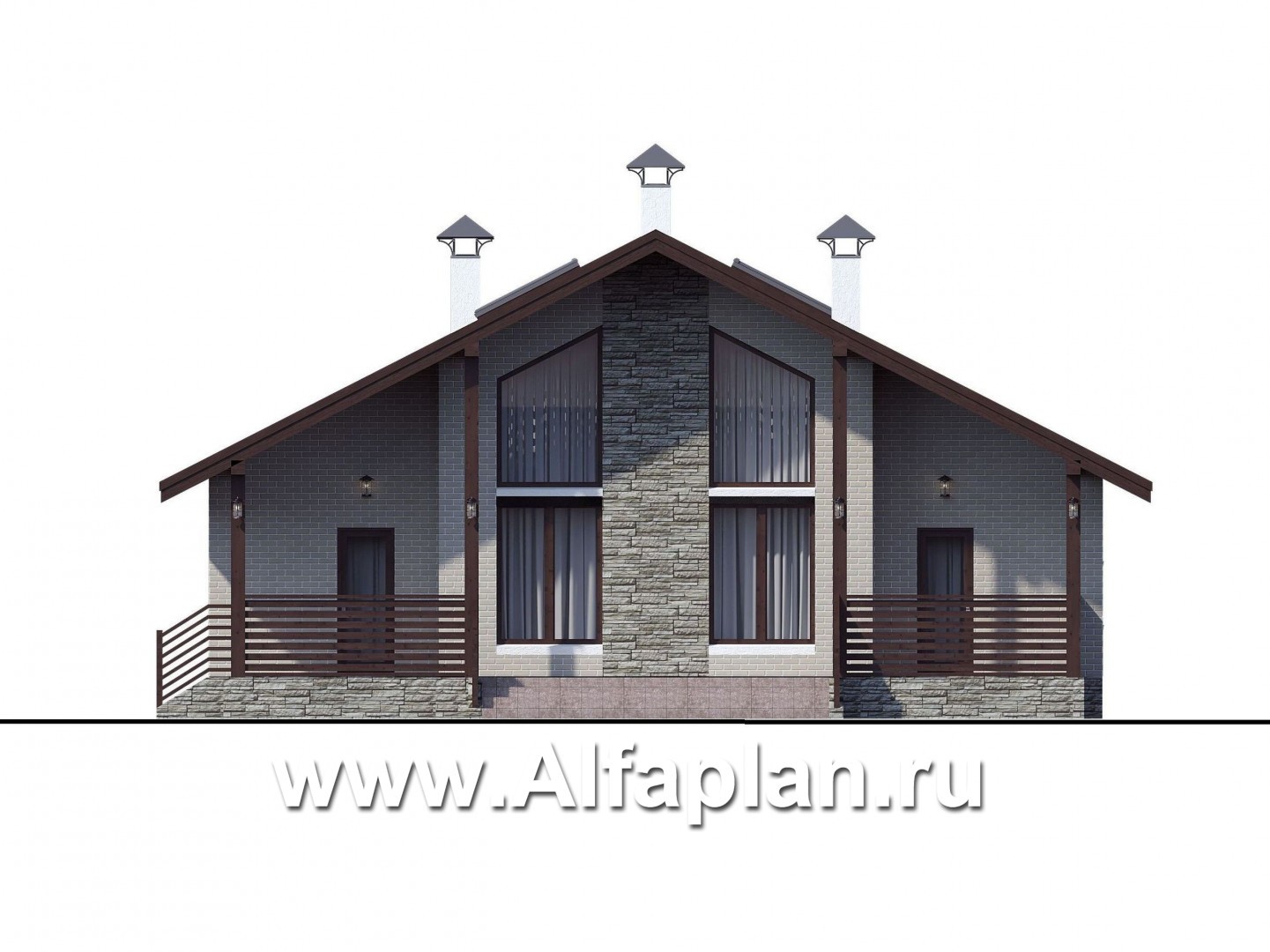 Проекты домов Альфаплан - Кирпичный дом «Моризо» - шале с двусветной гостиной - изображение фасада №1