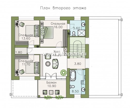 Проекты домов Альфаплан - «Гоген» - коттедж с эксплуатируемой кровлей - превью плана проекта №3