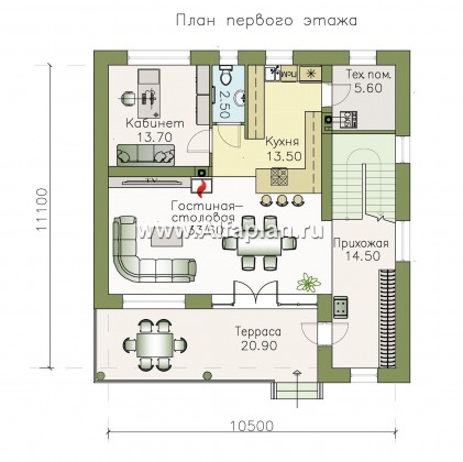 Проекты домов Альфаплан - «Пикассо» - изящный дом с террасой и балконом - превью плана проекта №1