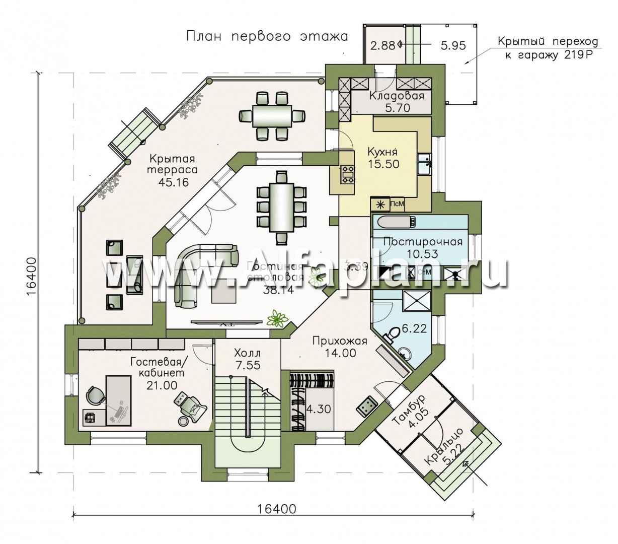 Проекты домов Альфаплан - "Эдем" - эксклюзивный двухэтажный коттедж с большим гаражом 219Р - план проекта №1
