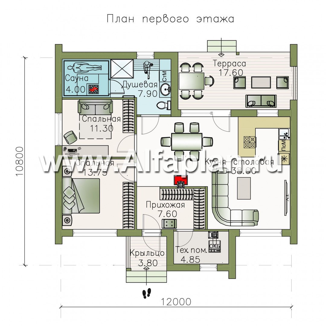 Проекты домов Альфаплан - «Альфа» - каркасный дом с сауной - план проекта №1