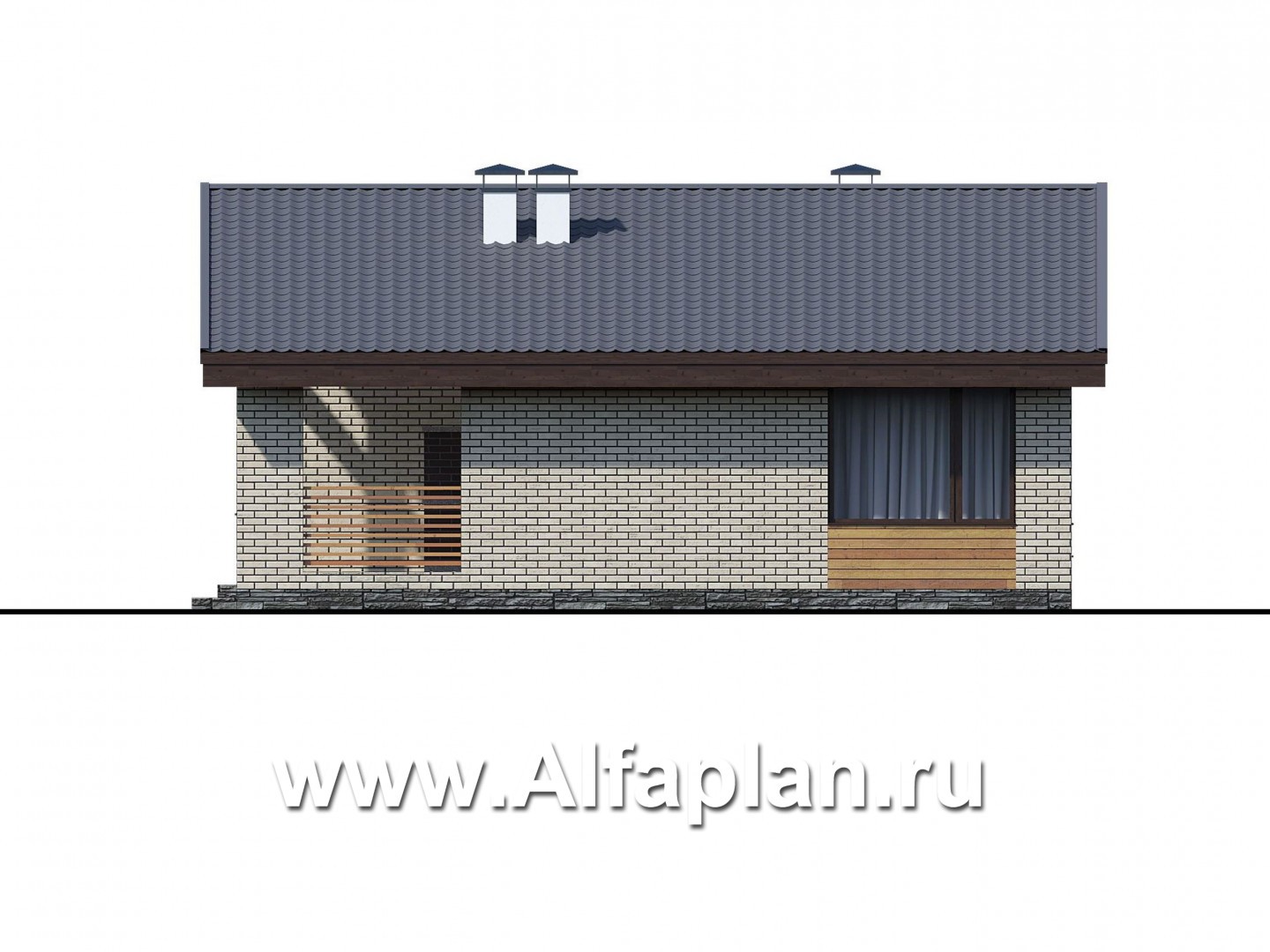 Проекты домов Альфаплан - «Бета» - проект одноэтажного дома с террасой со стороны входа - изображение фасада №2