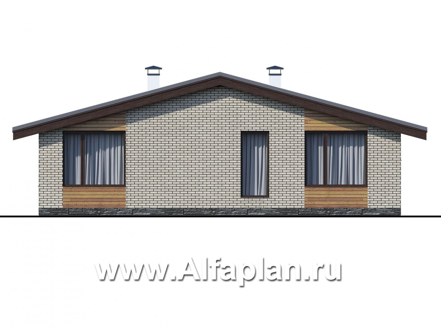 Проекты домов Альфаплан - «Бета» - проект одноэтажного дома с террасой со стороны входа - изображение фасада №4