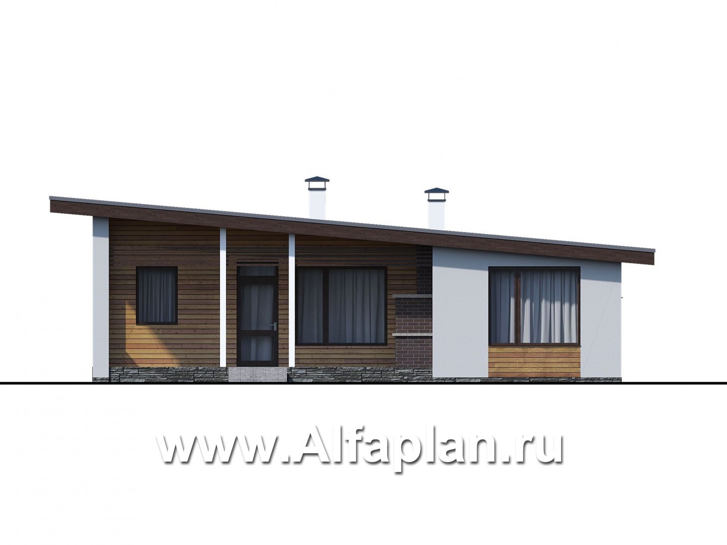 Проекты домов Альфаплан - «Вита» -проект одноэтажного каркасного дома с террасой, в скандинавском стиле - изображение фасада №4
