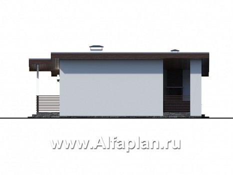 Проекты домов Альфаплан - «Вита» -проект одноэтажного каркасного дома с террасой, в скандинавском стиле - превью фасада №2