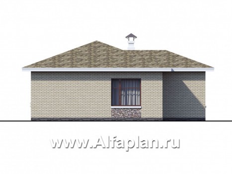 Проекты домов Альфаплан - "Медиана" - проект одноэтажного дома из кирпича, с угловыми окнами - превью фасада №4